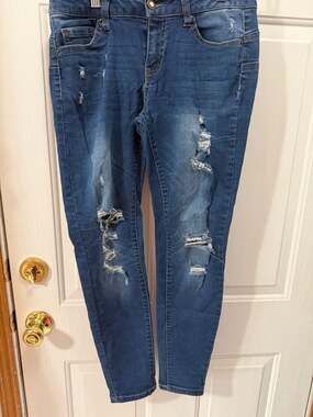 Wax Jean Butt I Love You Distressed Dark Wash Skinny Jeans Style 90093